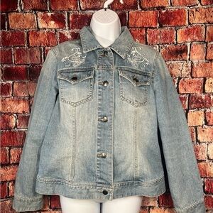 Coldwater Creek Light Blue Wash Embroidered Jean Jacket